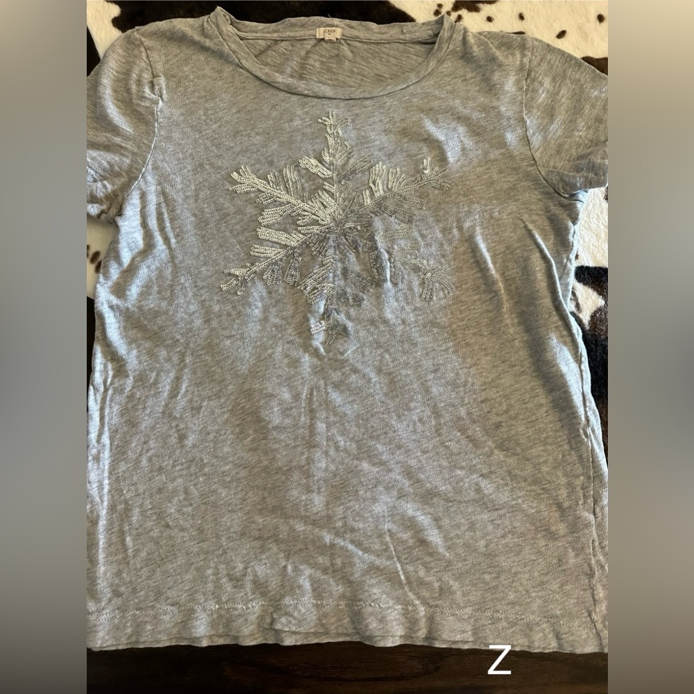 J Crew Gray and Silver Snowflake Shirt Sz. M